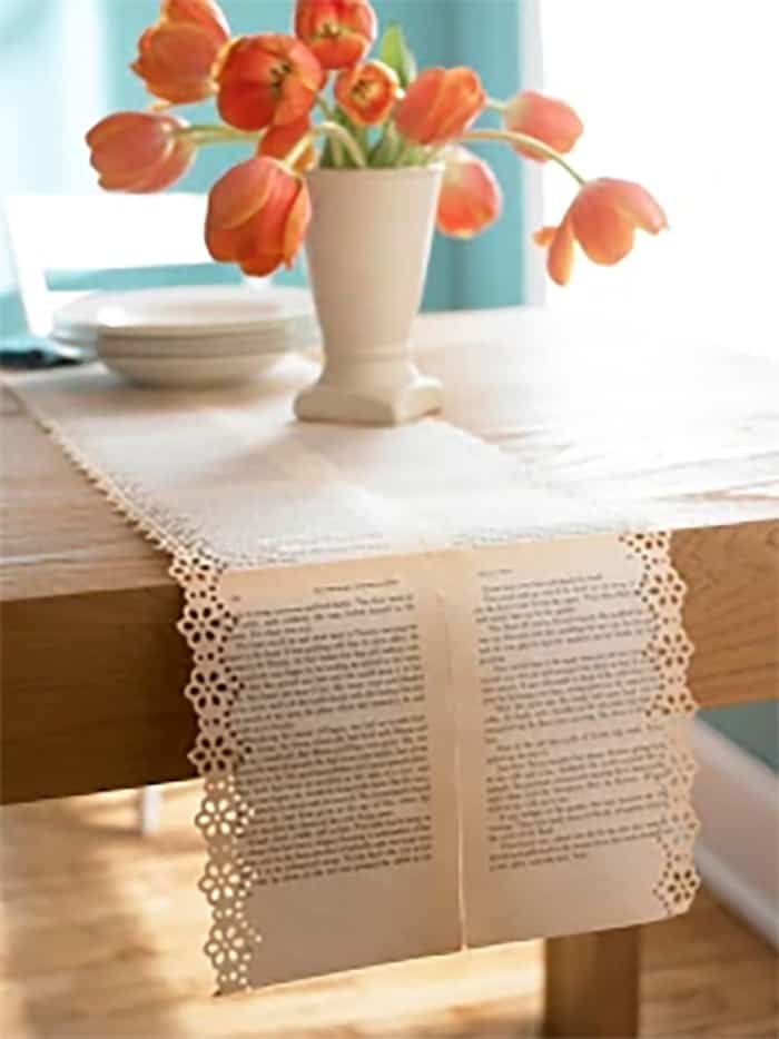 DIY table runner book pages
