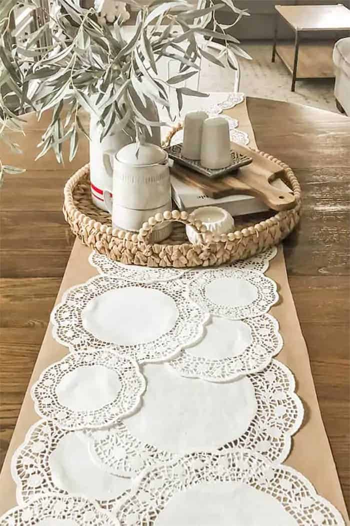 DIY table runner with doily