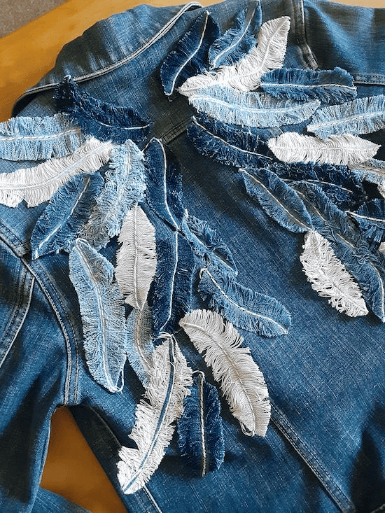 DIY Feather patches on Denim Jacket