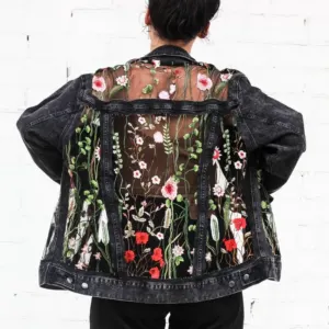 embroidered mesh insert on jacket