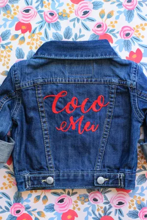 embroidered message denim jacket