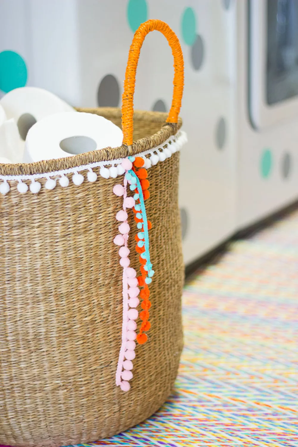 rattan basket pompom hack