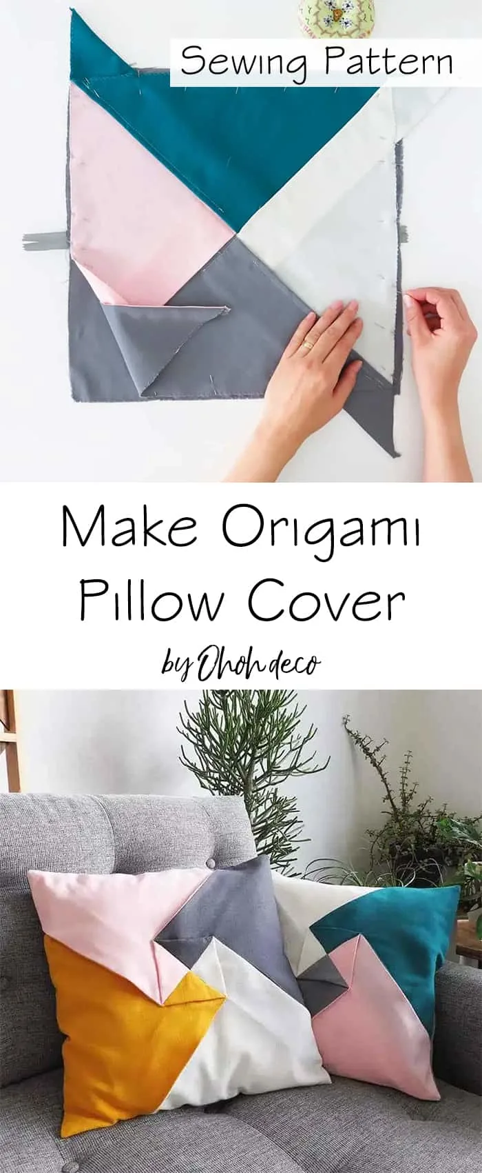 origami pillow cover sewing pattern and tutorial