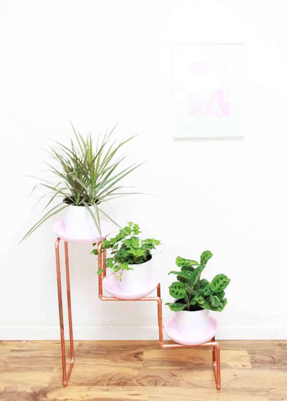 diy trio plant stand wood and copper