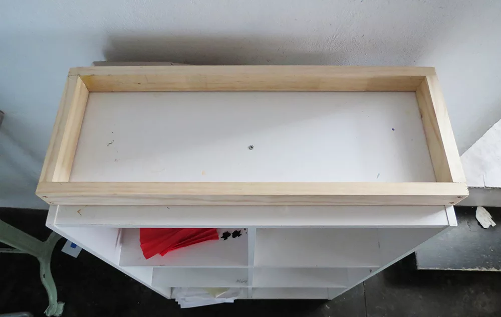 upcycled bookshelf building base