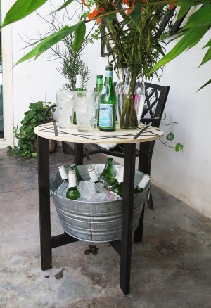 DIY patio upgrade #treillis #backyard #diy #sidetable #patio #candle #etchglass