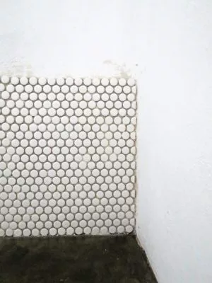 DIY backsplash using penny tiles