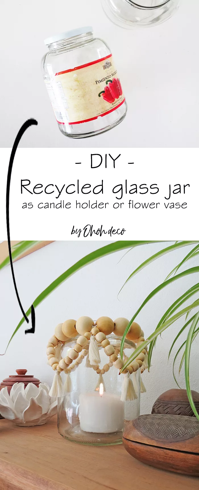 Recycled glass jar as flower vase