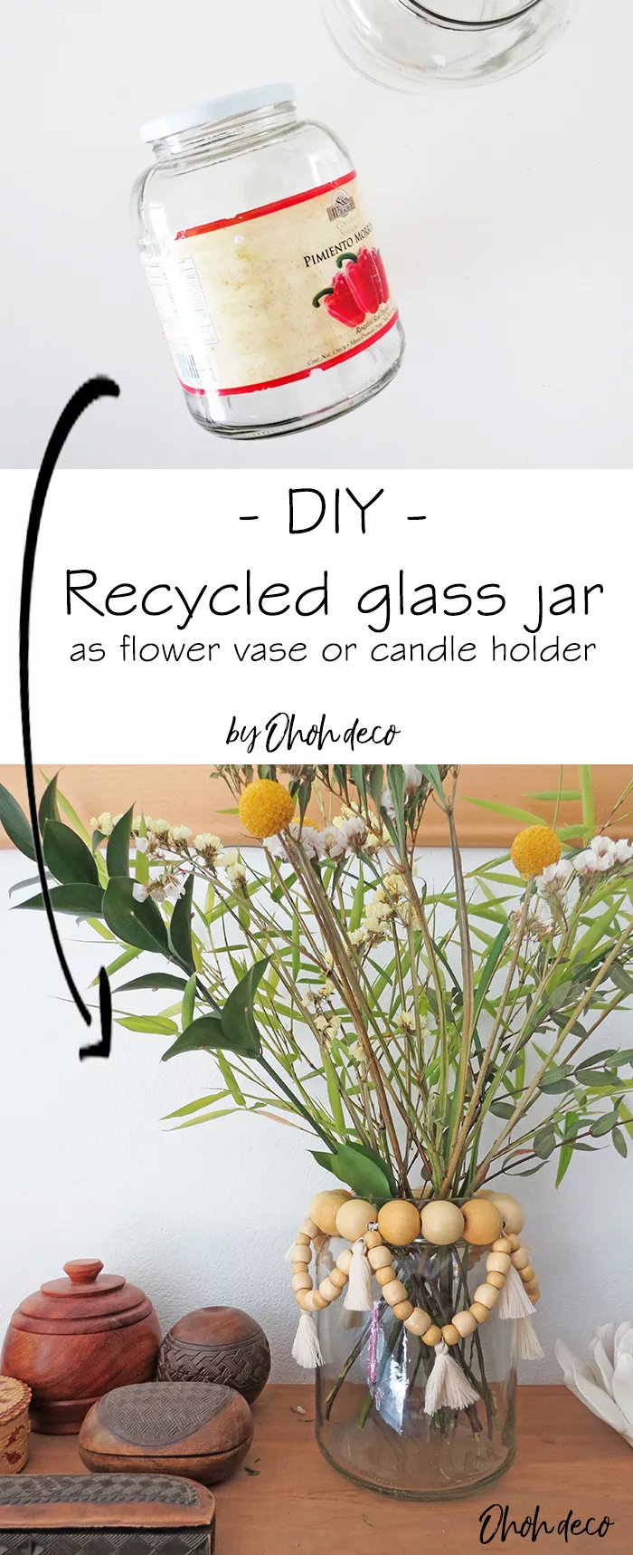 Recycled glass jar as flower vase