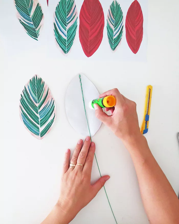 how to make diy paper plant gluing leaf