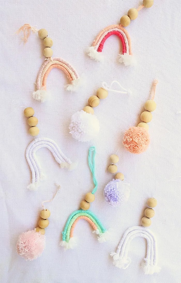 rainbow and pom pom keychain