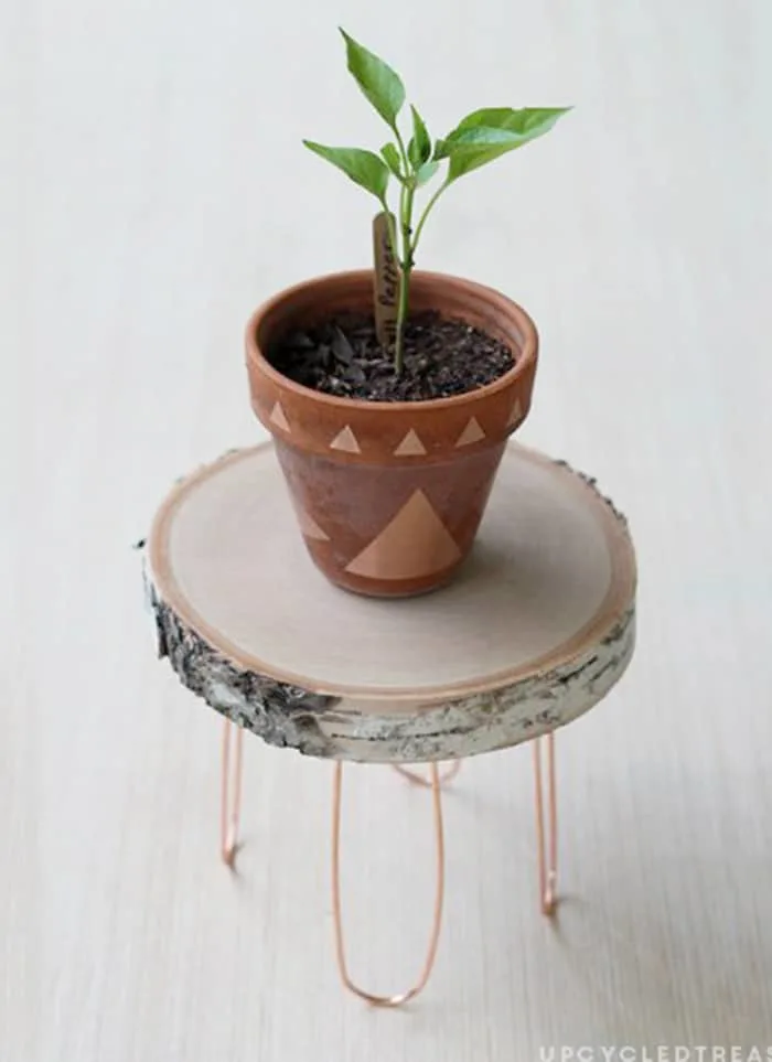 diy wood log plant stand