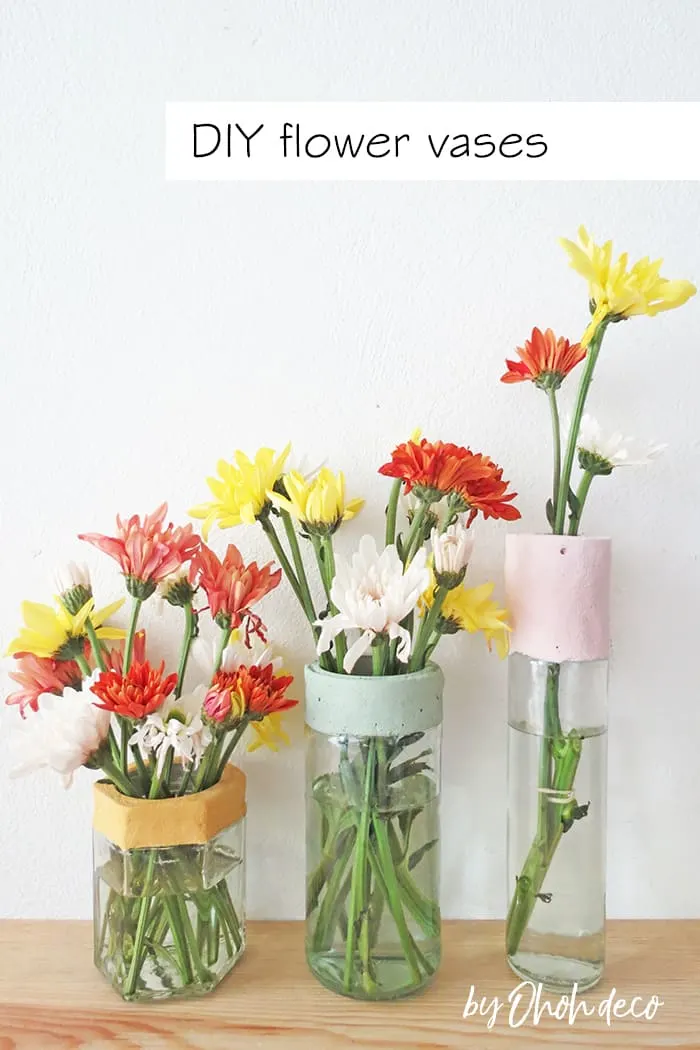 how to make flower vase with glass jar and concrete