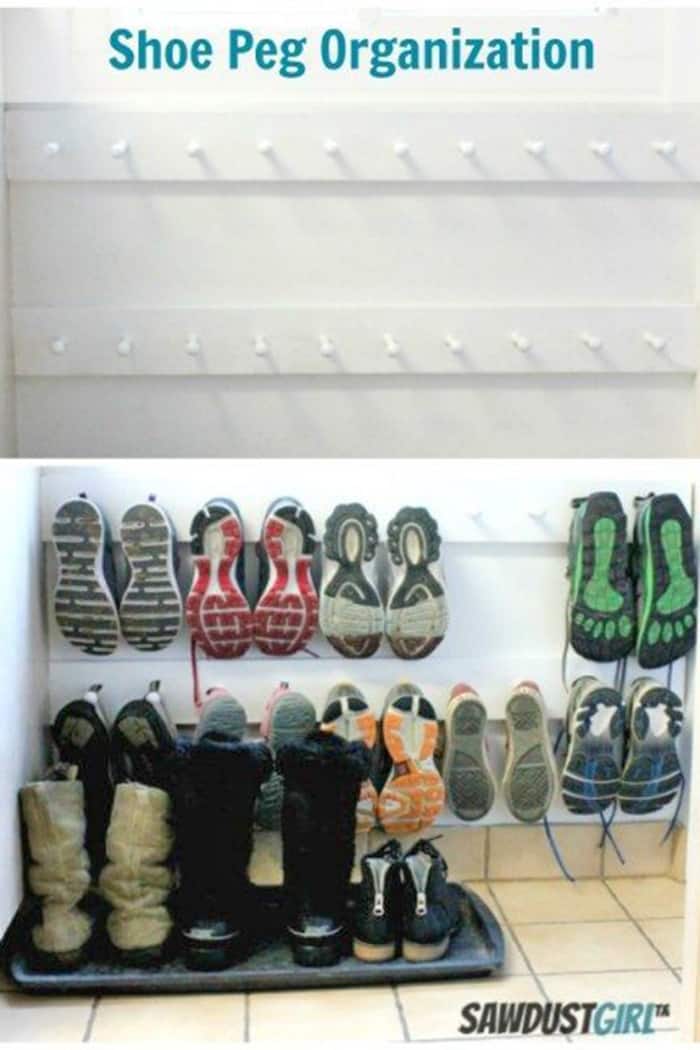 wall shoe storage with peg