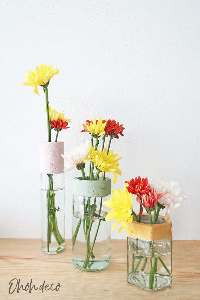 diy flower vase with concrete