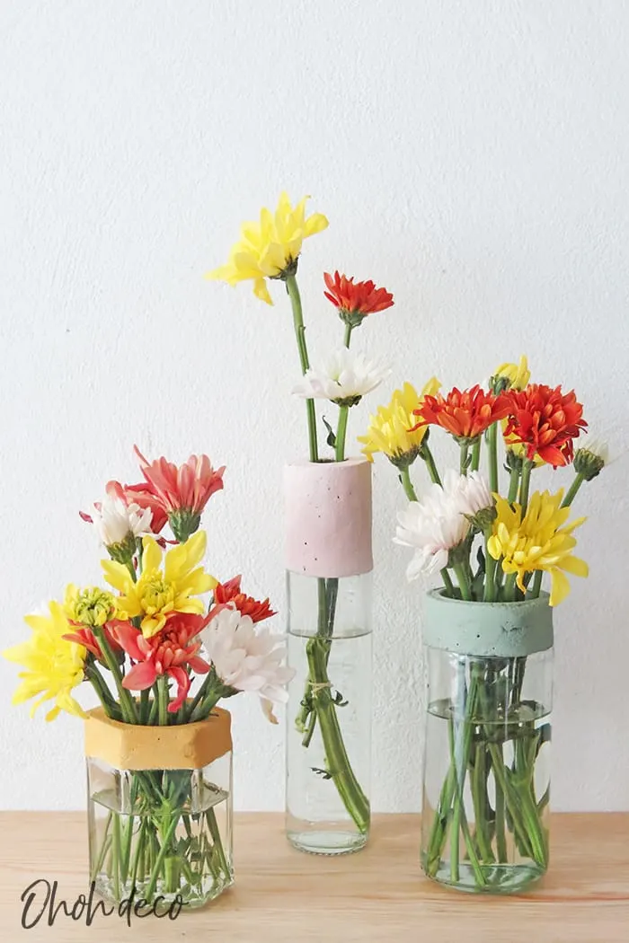 diy flower vase with glass bottle and jar