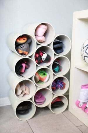 diy shoe storage with tube