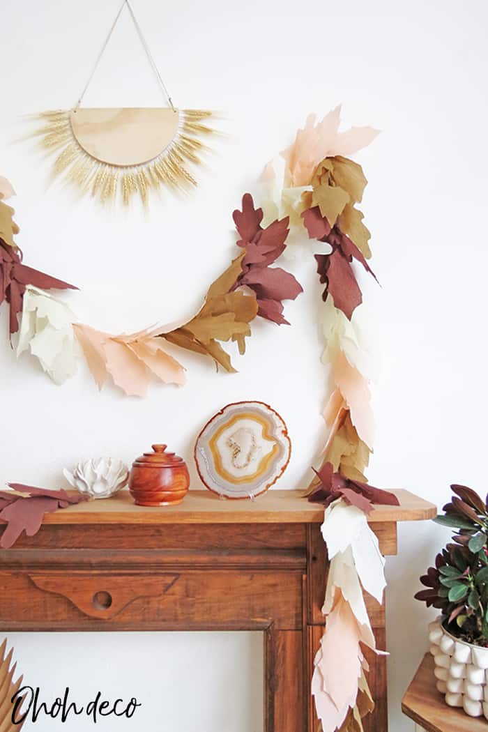 fall decor with diy paper leaf garland