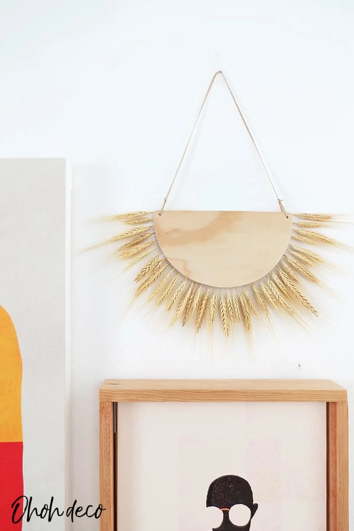 DIY dried wheat wall decor