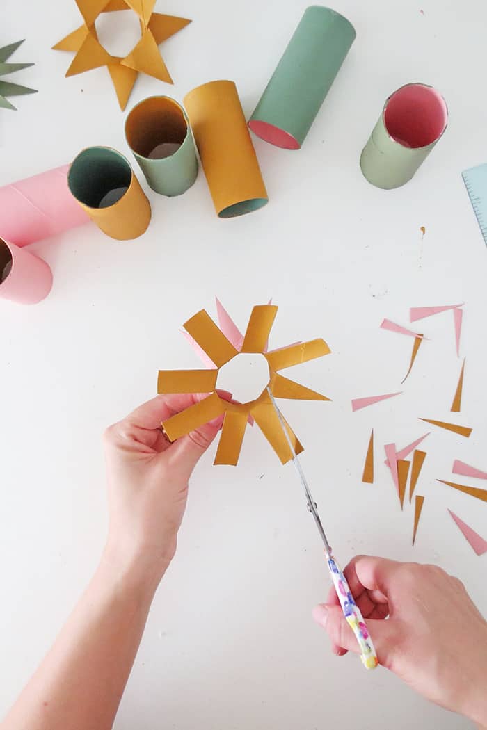 cut toilet roll to make christmas decoration