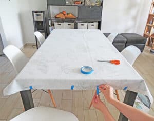 tape fabric to make fitted table cover
