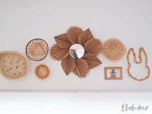 diy wall gallery with mirror and baskets