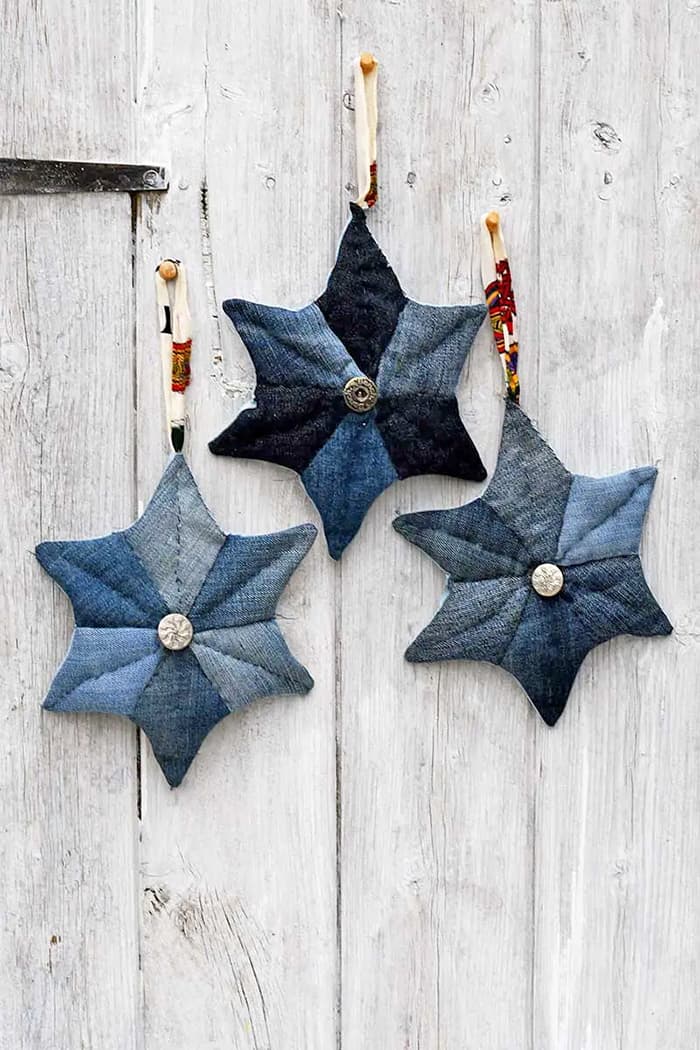 denim quilted star ornament