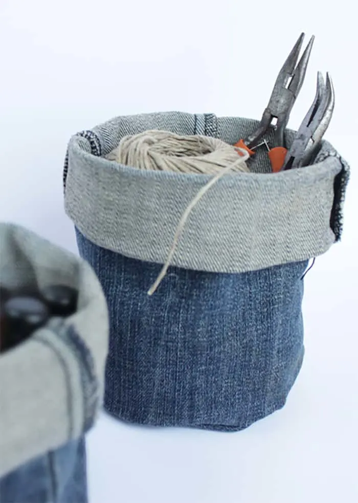 upcycled denim bucket DIY