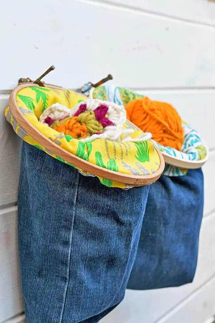 denim hanging basket DIY