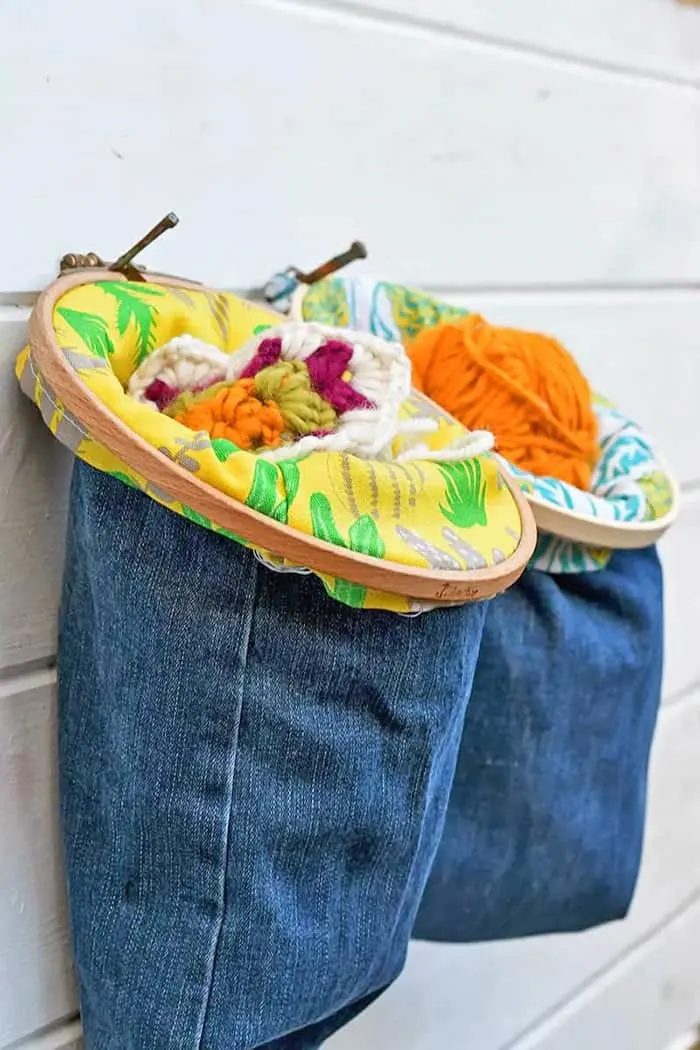 denim hanging basket DIY