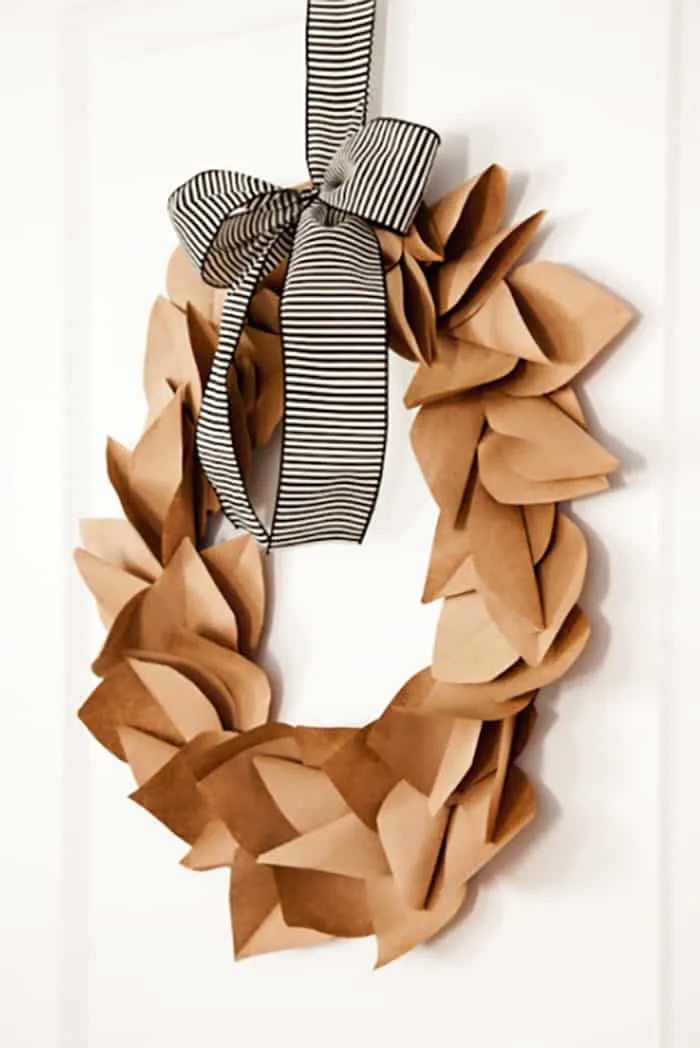 diy wreath with upcycled paper bags