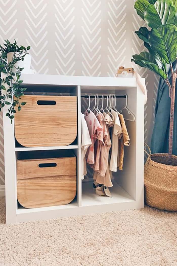 Cube storage into DIY Montessori wardrobe