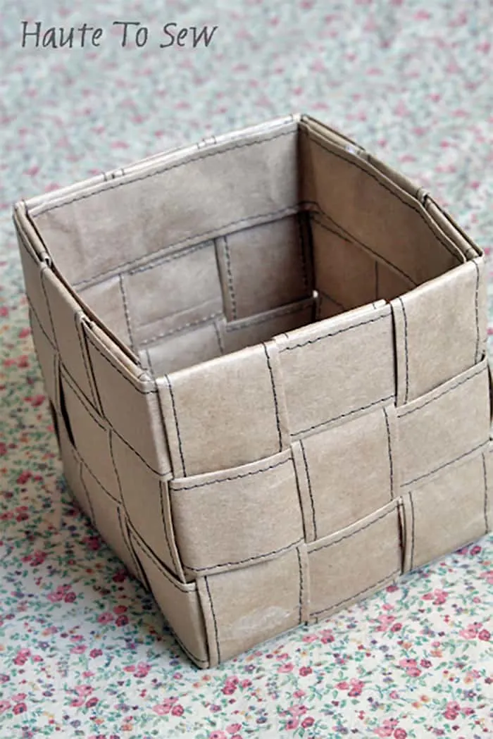 weaved kraft paper bag basket diy