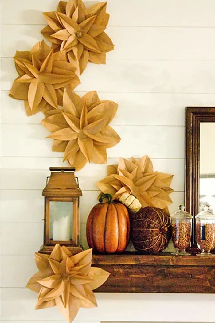 large diy paper flower with brown bag