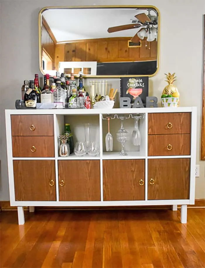 cube storage upcycle into mid-century bar