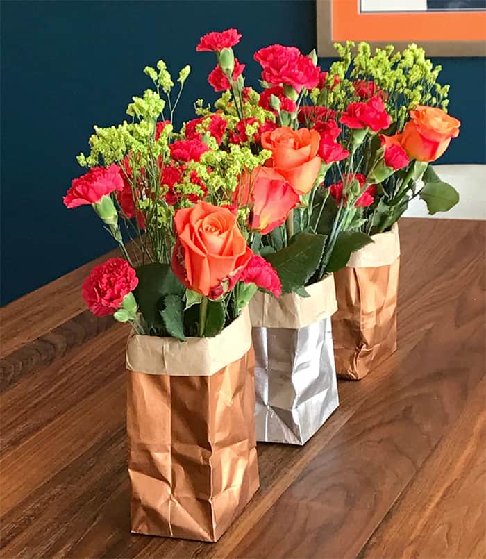Paper bag flower vase