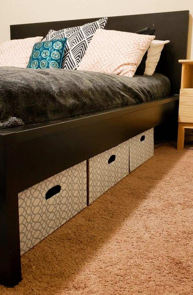 DIY cardboard underbed stoarge