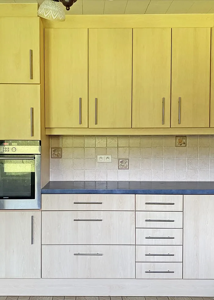 before kitchen door update with adhesive