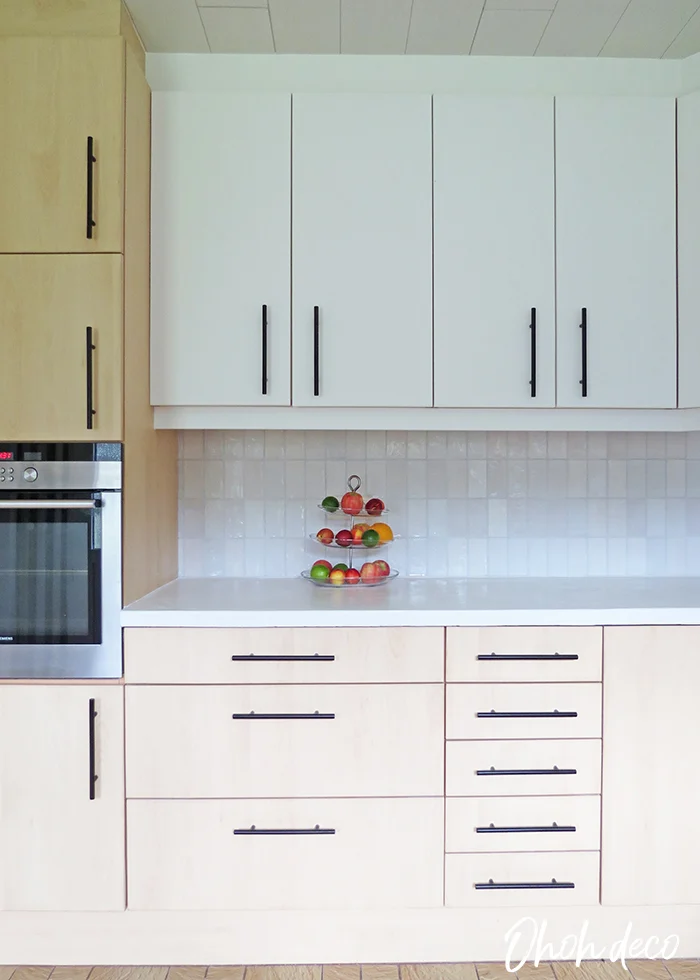 after kitchen cabinet update with adhesive