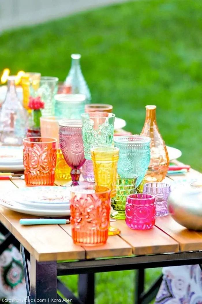outdoor table setting with glassware