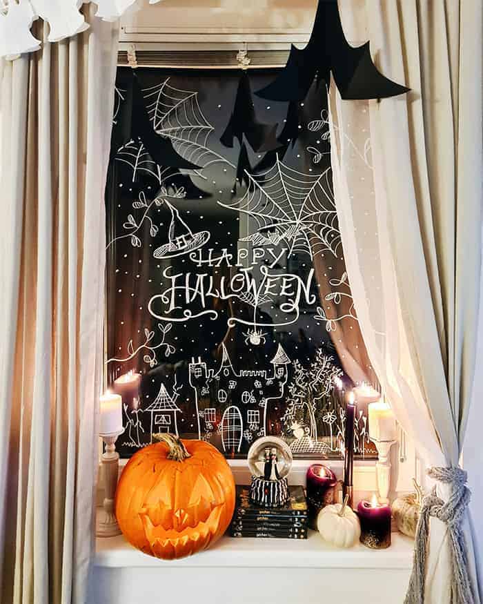 DIY Halloween chalk window drawing idea