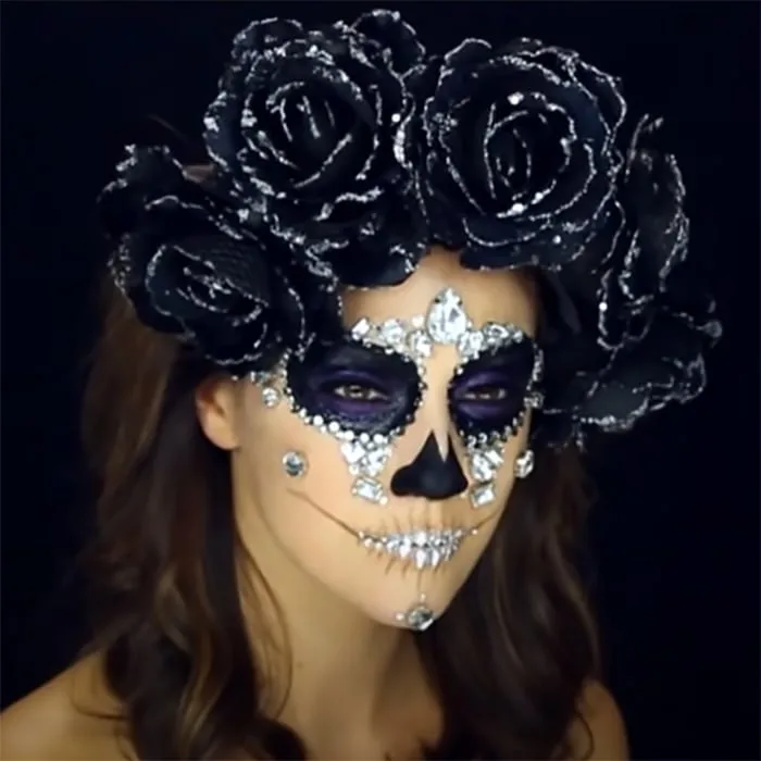 DIY sugar skull diamond makeup