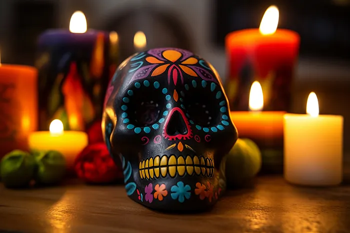 Sugar skull with candles