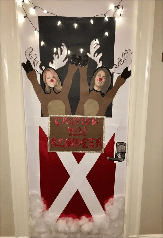 reindeer coworkers door decorating