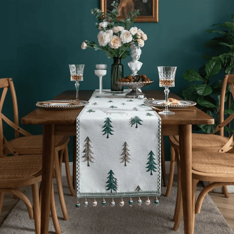 embroidered christmas table runner