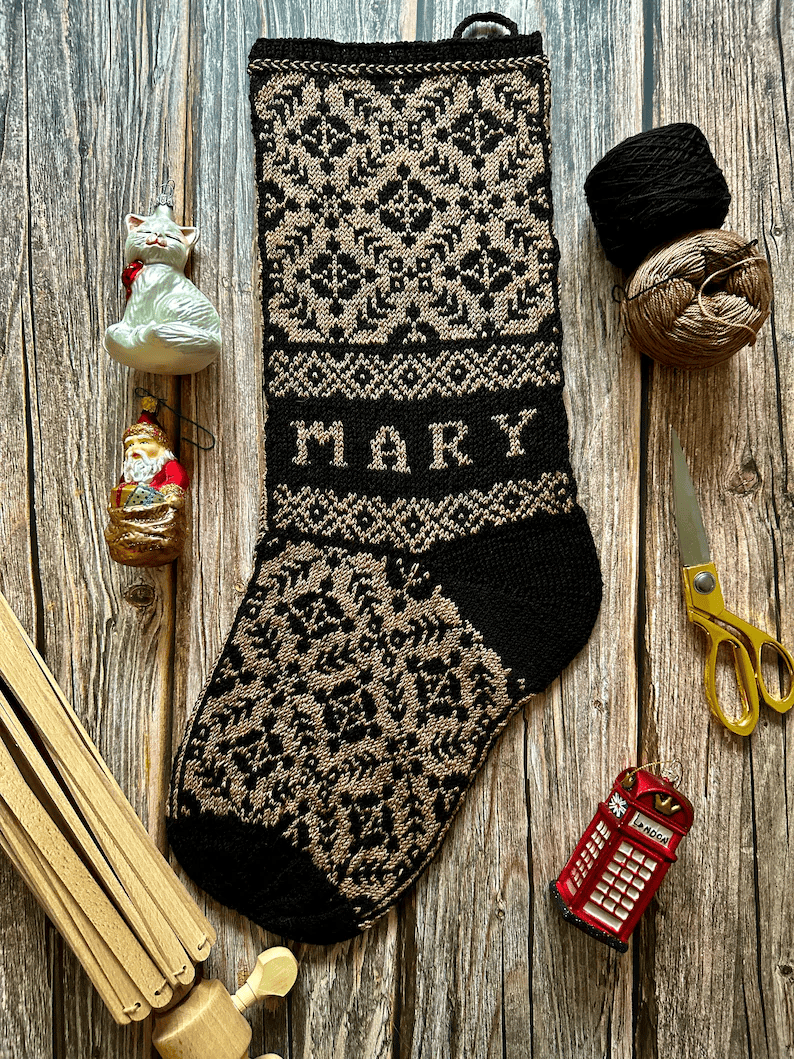 name personalized knit christmas stocking pattern