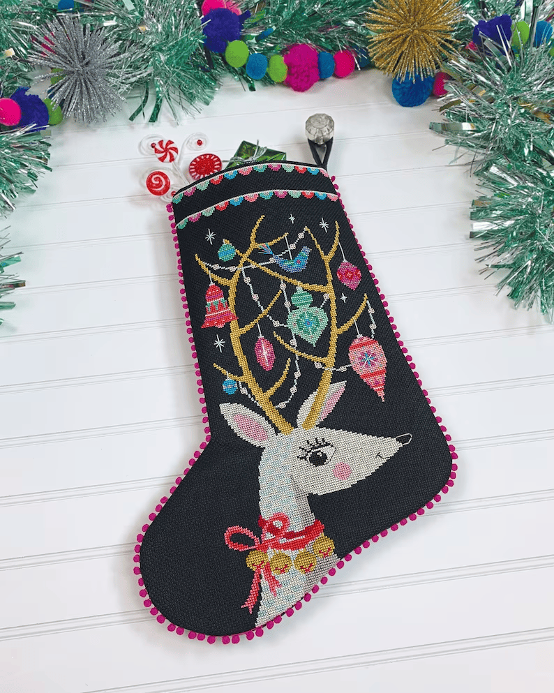 deer cross stitch christmas stocking pattern