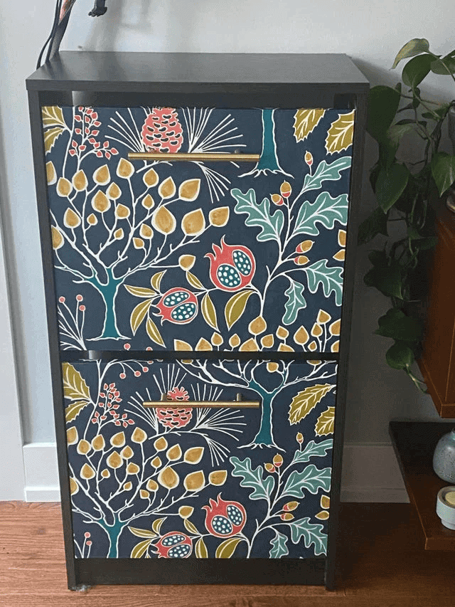 wallpaper on shoe storage cabinet