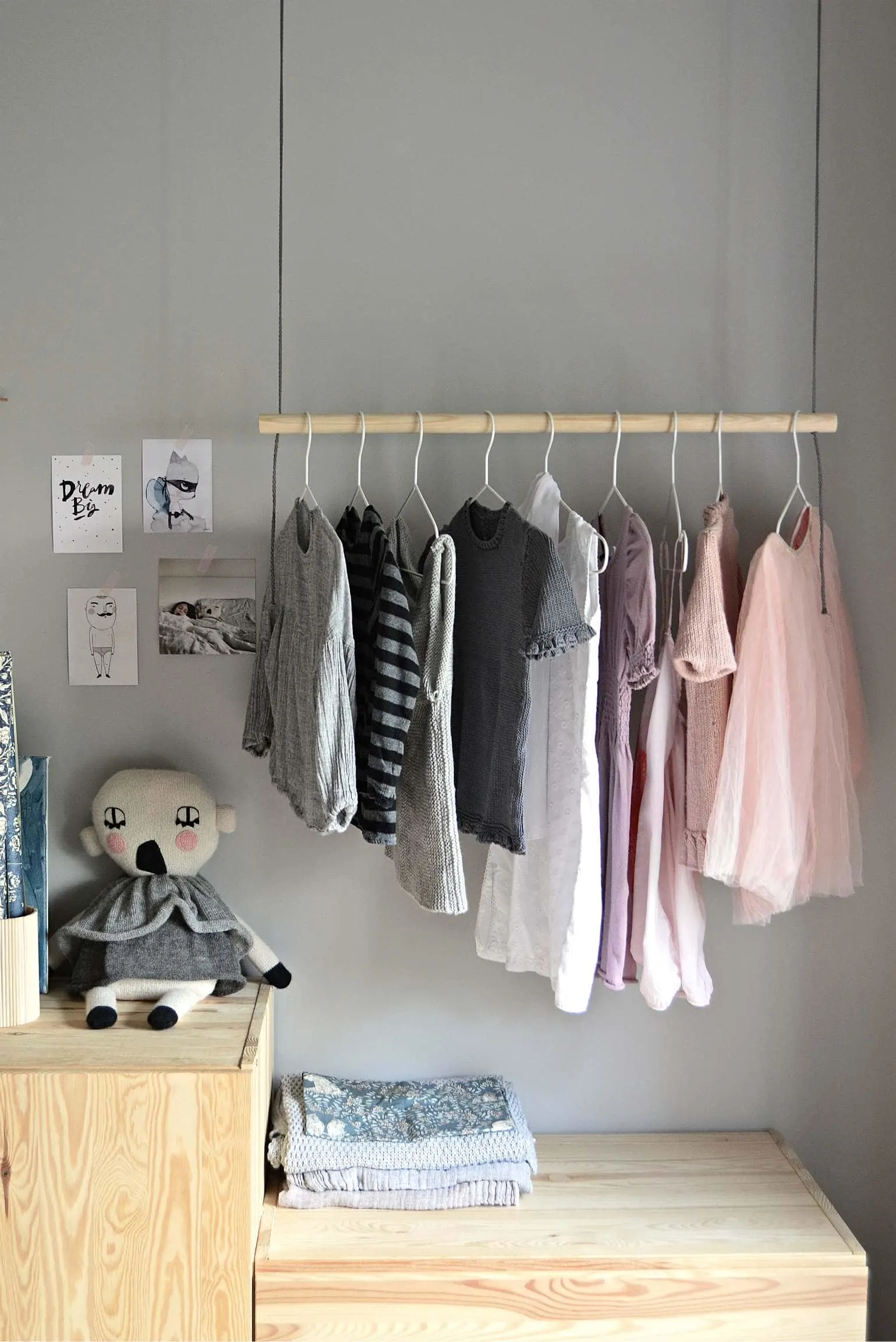 DIY hanging clothes rack