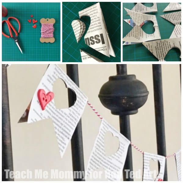 Newspaper Heart Garland - a great way to upcycle newspapers and create some lovely room decor. Make this newspaper DIY for valentine's day or just because!